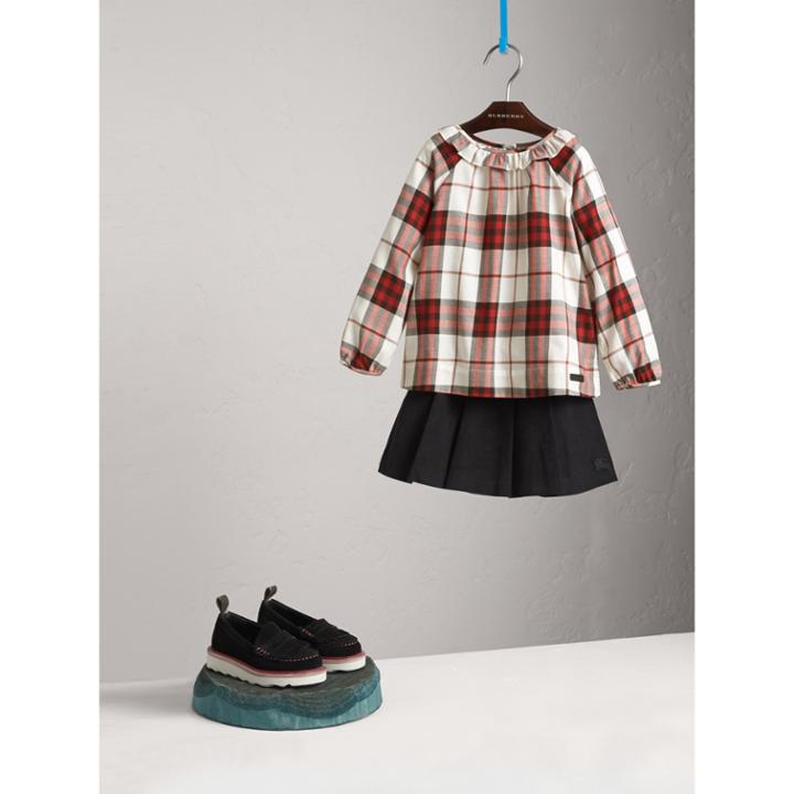 Burberry Burberry Ruffle Collar Check Cotton Flannel Top, Size: 6y, Red