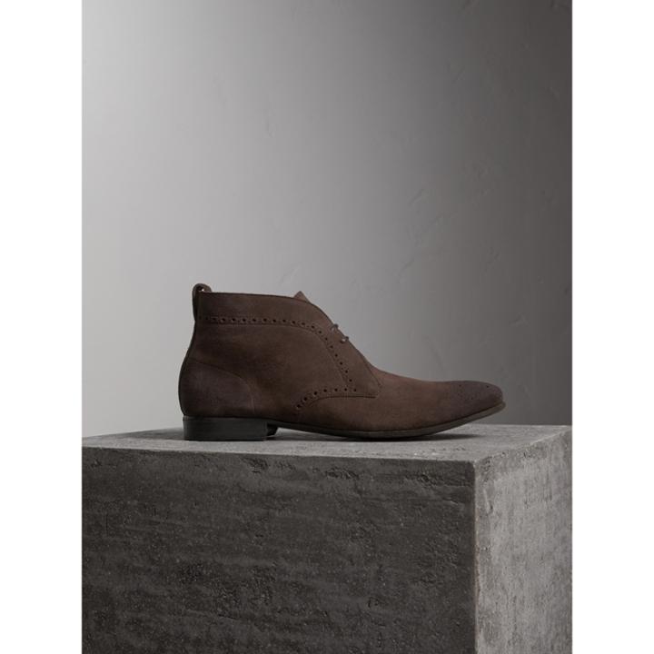 Burberry Burberry Brogue Detail Suede Desert Boots, Size: 42, Brown