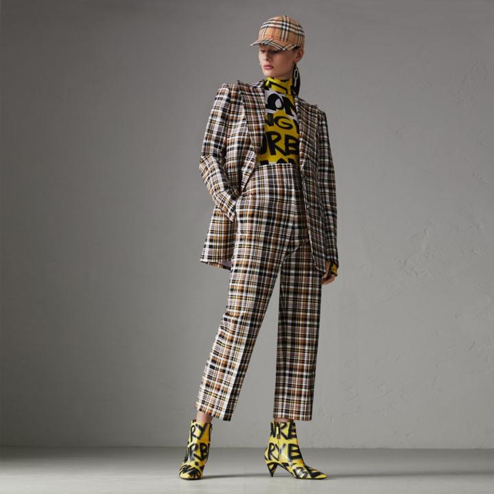 Burberry Burberry Check Stretch Cotton High-waisted Trousers, Size: 00