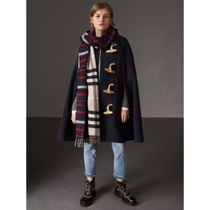 Burberry Burberry Double-faced Wool Blend Duffle Cape, Size: S, Blue