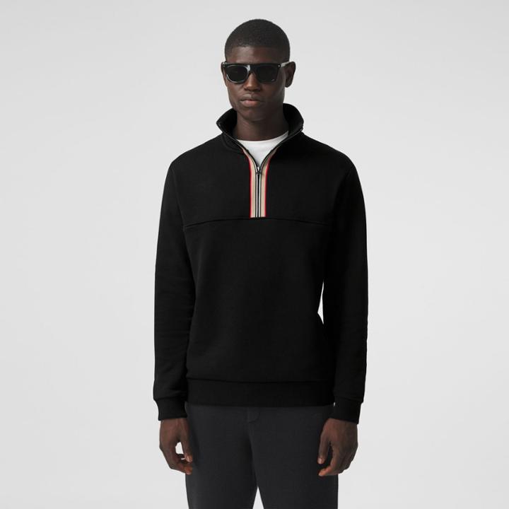 Burberry Burberry Icon Stripe Detail Cotton Funnel Neck Top, Black