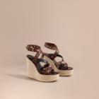Burberry Burberry Riveted Leather Platform Espadrille Wedge Sandals, Size: 38, Purple