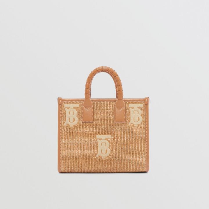 Burberry Burberry Mini Monogram Raffia-effect Freya Tote