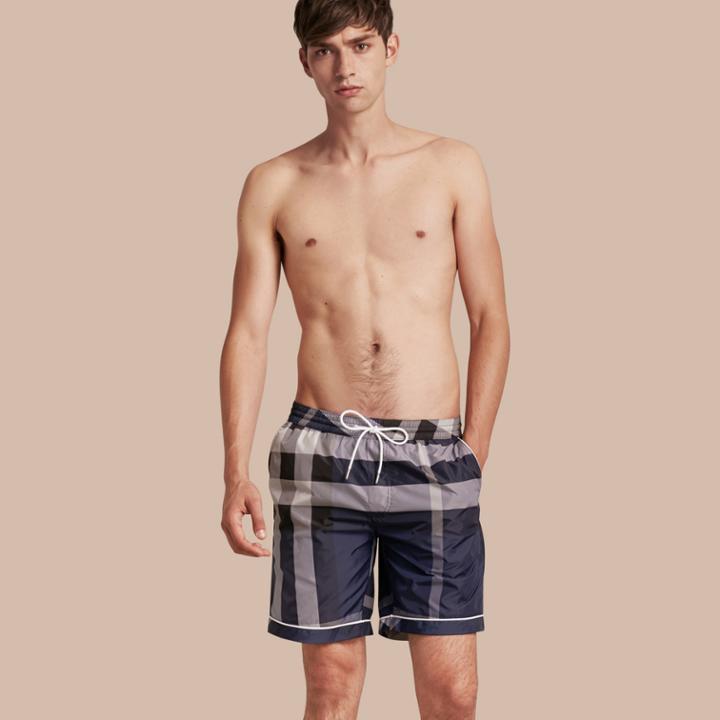 Burberry Burberry Check Print Swim Shorts With Piping Detail, Size: Xs, Blue