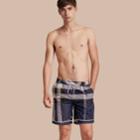 Burberry Burberry Check Print Swim Shorts With Piping Detail, Size: Xs, Blue