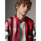 Burberry Burberry Button-down Collar Check Stretch Cotton Blend Shirt, Red