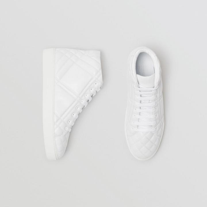 Burberry Burberry Check-quilted Leather High-top Sneakers, Size: 38.5, White