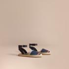 Burberry Burberry Leather And Check Linen Cotton Espadrille Sandals, Size: 37, Blue