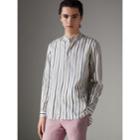 Burberry Burberry Grandad Collar Striped Silk Shirt, White