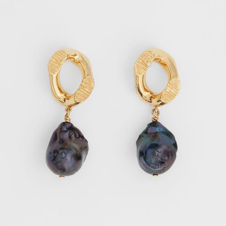 Burberry Burberry Pearl Detail Gold-plated Chain-link Earrings, Black
