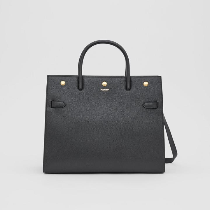 Burberry Burberry Medium Leather Two-handle Title Bag, Black