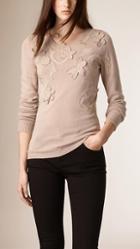 Burberry Prorsum Floral Appliqu Cashmere Cotton Sweater