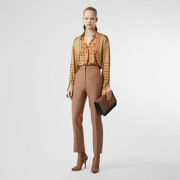 Burberry Burberry Monogram Motif Rope Print Silk Oversized Shirt, Size: 02, Orange
