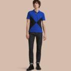 Burberry Burberry Geometric Motif Cotton Piqu Polo Shirt With Check Placket, Size: Xl, Blue