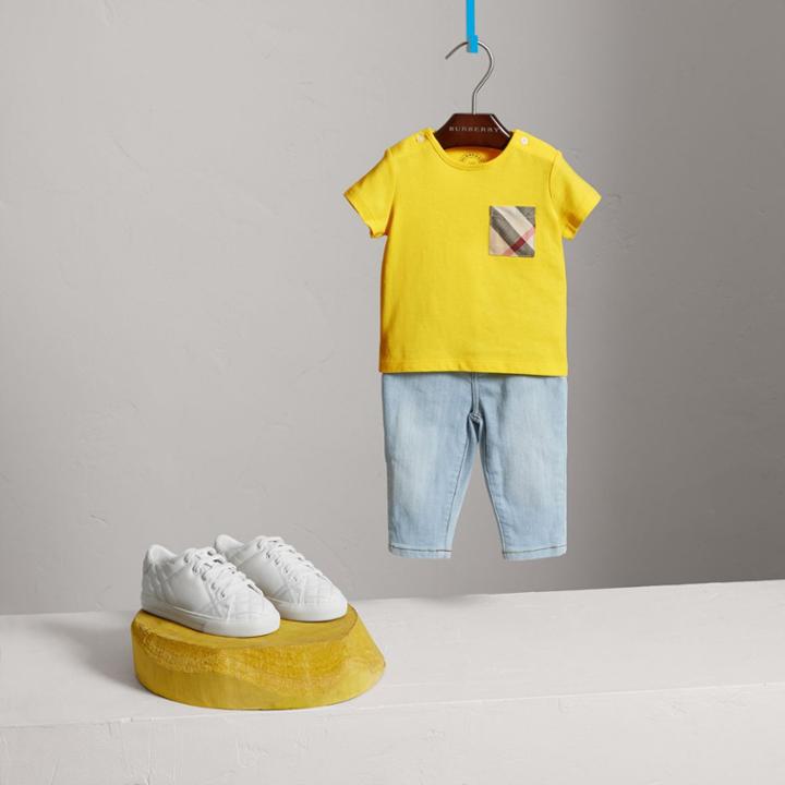 Burberry Burberry Check Pocket Cotton T-shirt, Size: 6m