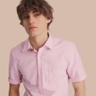 Burberry Burberry Check Detail Short-sleeved Cotton Oxford Shirt, Size: M, Pink