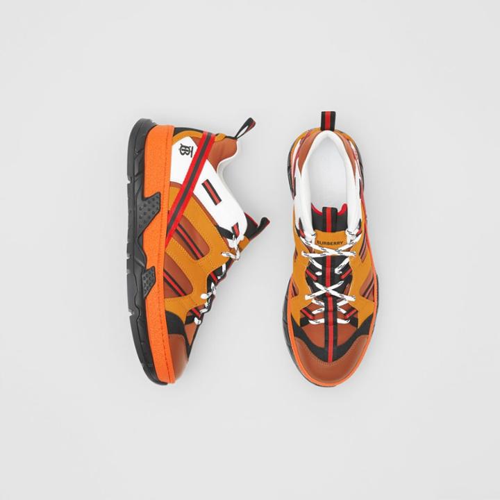 Burberry Burberry Nylon And Nubuck Union Sneakers, Size: 39, Orange