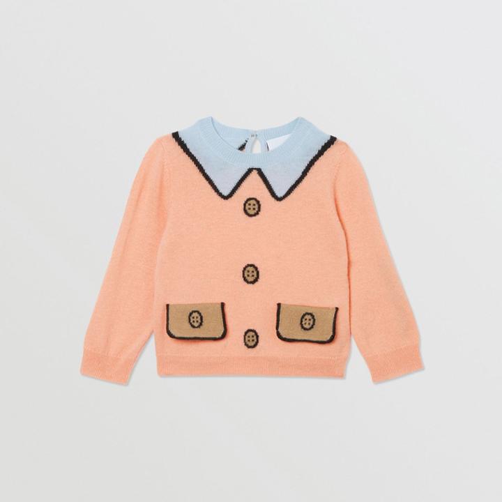 Burberry Burberry Childrens Trompe L'oeil Intarsia Wool Cashmere Sweater, Size: 12m, Orange