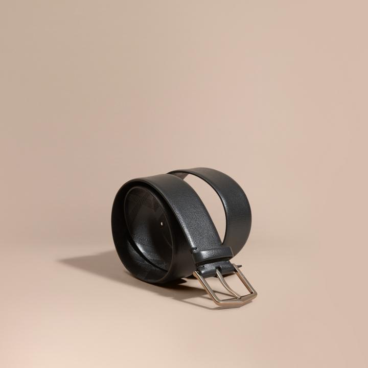 Burberry Burberry London Leather Belt With Check Detail, Size: 90, Black