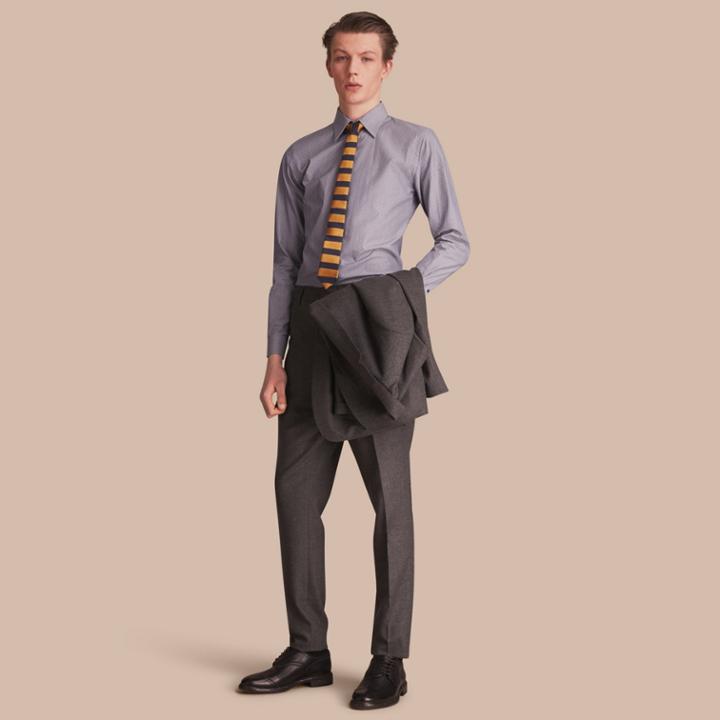 Burberry Burberry Slim Fit Striped Cross Dobby Cotton Shirt, Size: 15, Blue