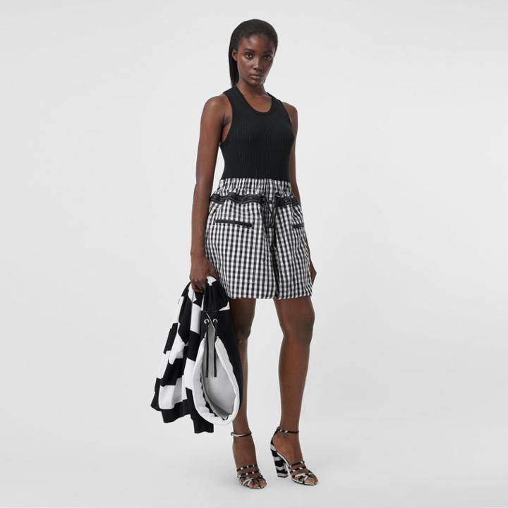Burberry Burberry Gingham Cotton And Technical Wool Loop-back Dress, Black