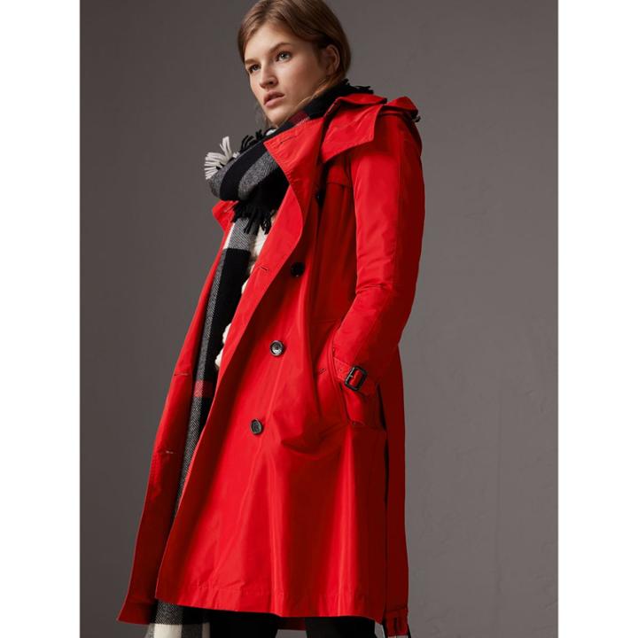 Burberry Burberry Detachable Hood Taffeta Trench Coat, Size: 08