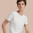 Burberry Burberry Check Cuff Stretch Cotton T-shirt, White