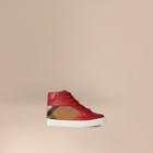 Burberry Burberry House Check And Leather High Top Trainers, Size: 30, Red