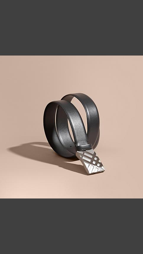 Burberry Embossed Check Detail London Leather Belt