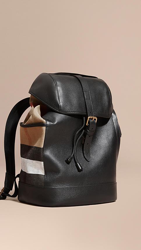 Burberry Leather And Canvas Check Backpack