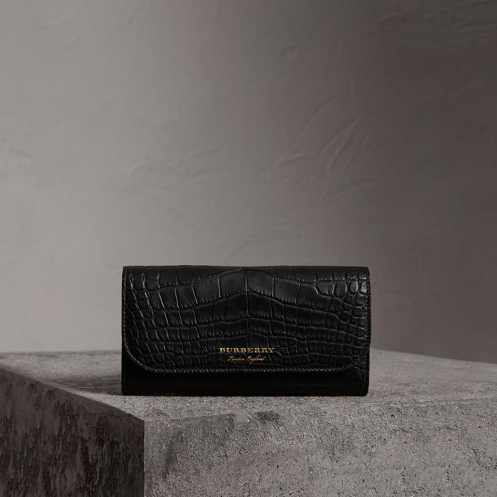 Burberry Burberry Alligator And Leather Continental Wallet, Black