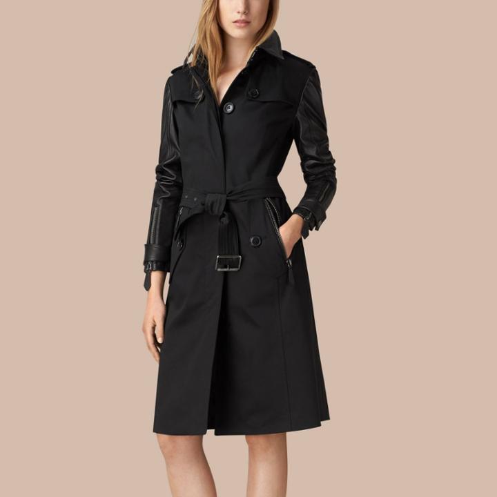Burberry Burberry Lambskin-sleeved Cotton Trench Coat, Size: 04, Black