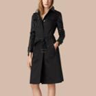 Burberry Burberry Lambskin-sleeved Cotton Trench Coat, Size: 04, Black