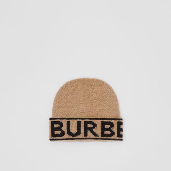 Burberry Burberry Logo Intarsia Cashmere Beanie, Beige