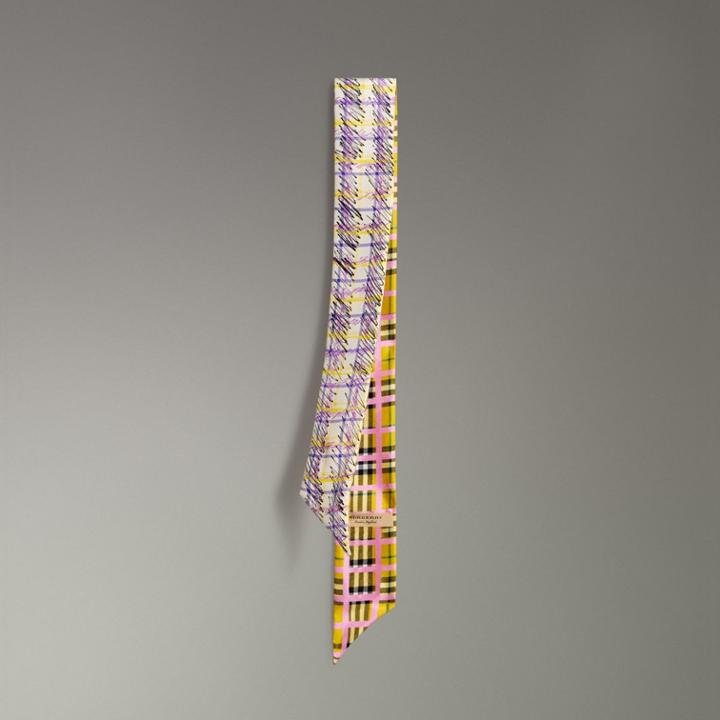 Burberry Burberry Scribble Check Silk Slim Scarf, Yellow
