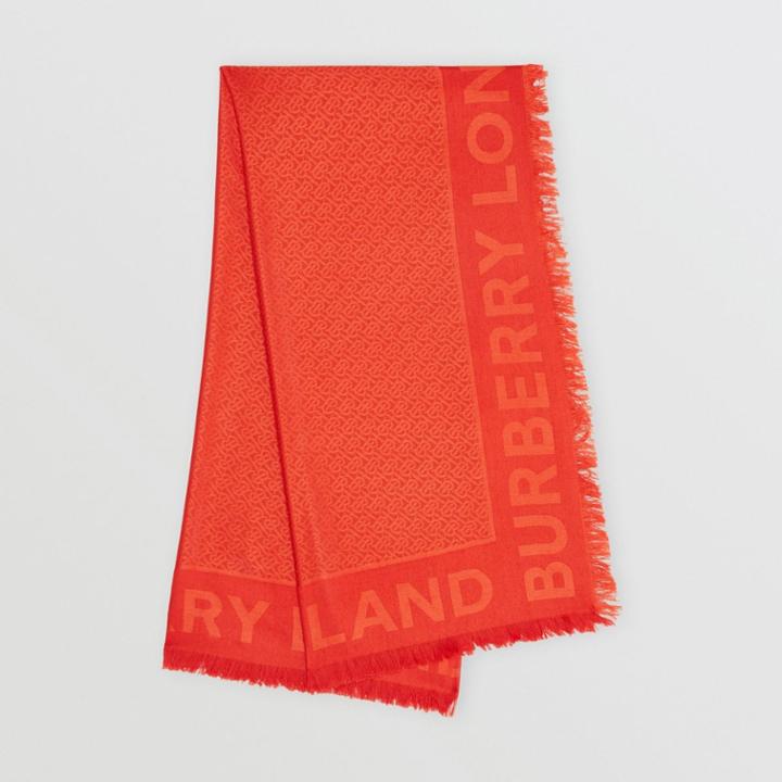 Burberry Burberry Monogram Silk Wool Jacquard Large Square Scarf, Red