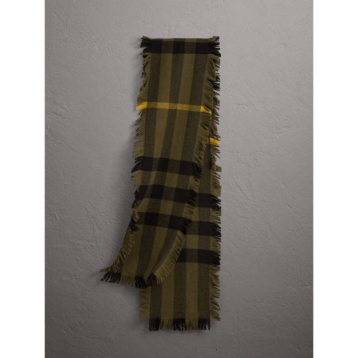 Burberry Burberry Fringed Check Wool Scarf, Green