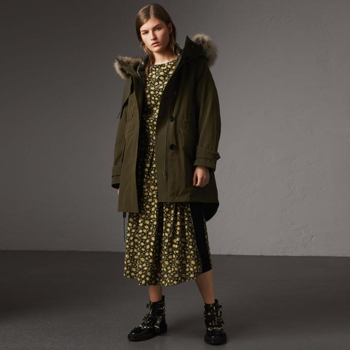 Burberry Burberry Raccoon Fur And Shearling Trim Parka With Warmer, Size: Xxl, Green