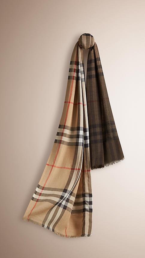 Burberry Lightweight Check Ombre Wool Silk Scarf
