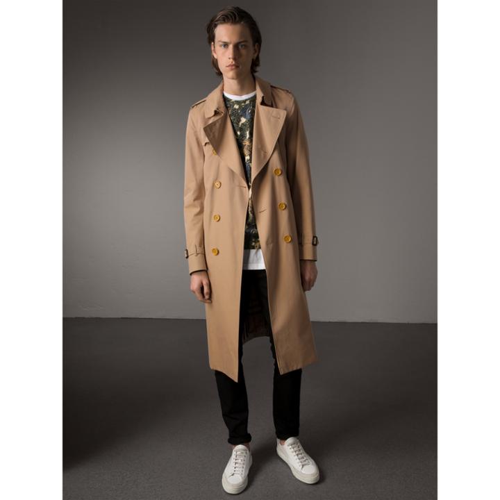 Burberry Burberry Resin Button Cotton Gabardine Trench Coat, Size: 50, Yellow