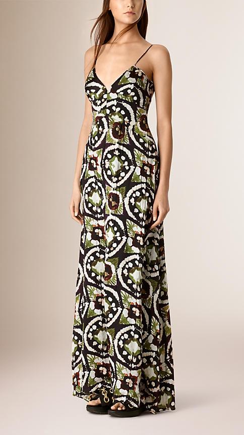 Burberry Prorsum Tie-dye Print Long Empire Line Silk Dress