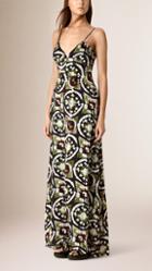 Burberry Prorsum Tie-dye Print Long Empire Line Silk Dress