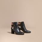 Burberry Burberry House Check And Leather Ankle Boots, Size: 36.5, Black