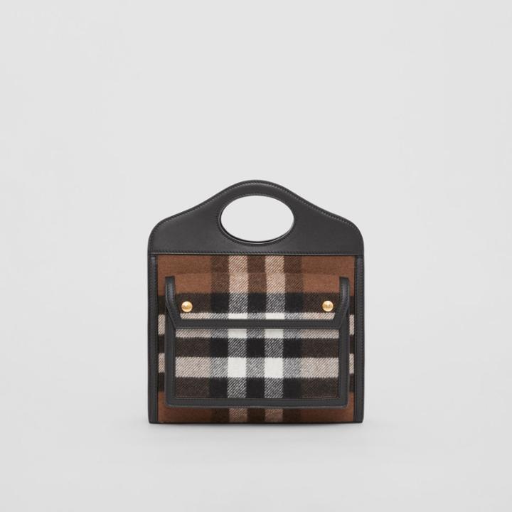 Burberry Burberry Mini Check Cashmere And Leather Pocket Bag