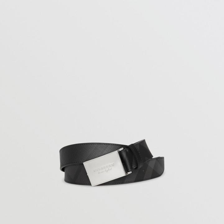 Burberry Burberry Plaque Buckle London Check And Leather Belt, Size: 85, Grey