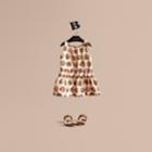 Burberry Burberry Pallas Heads Print Silk Dress With Ruffle, Size: 3y, White