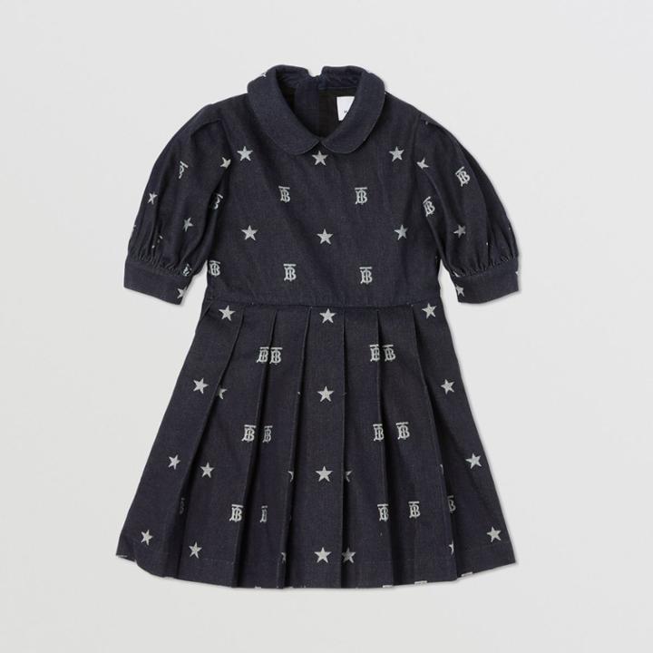 Burberry Burberry Childrens Star And Monogram Motif Puff-sleeve Denim Dress, Size: 14y