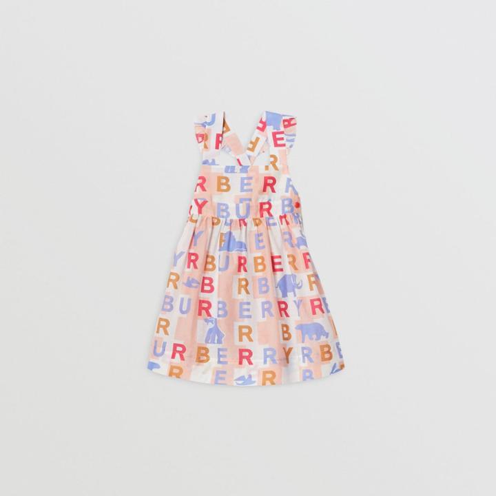 Burberry Burberry Childrens Ruffle Detail Logo Print Cotton Silk Dress, Size: 12m, Pink