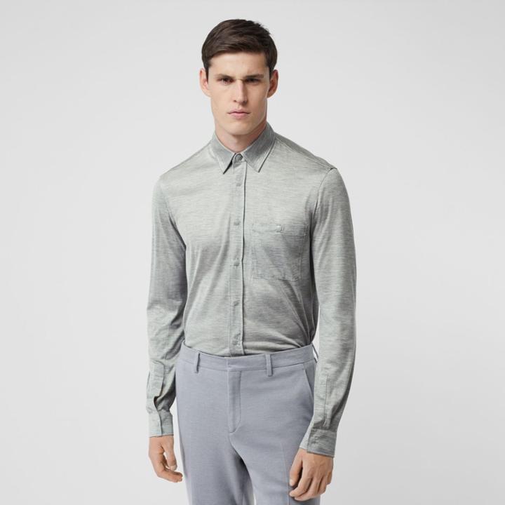 Burberry Burberry Classic Fit Silk Jersey Shirt, Size: 37, Grey
