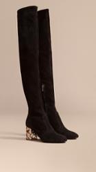 Burberry Check Heel Suede Over-the-knee Boots